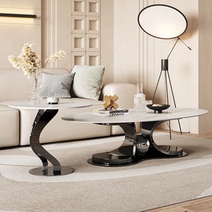 Juego de Mesa de Centro de Acero de Diseño Moderno <span class=keywords><strong>y</strong></span> Sencillo, Estilo Vintage de Lujo Ligero, con Tapa de Pizarra, Garantía de 3 Años, Multifuncional, Fácil de Limpiar, para el Hogar - Product Image 1