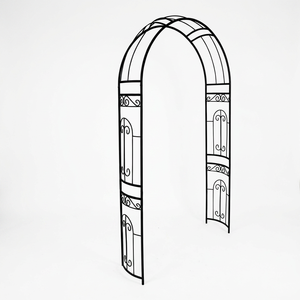 Black Metal Garden Arch <b>Trellis</b> with Decorative Scroll Design Climbing Plant Support for <b>Roses</b> Vines Outdoor Path Decor - Product Image 1