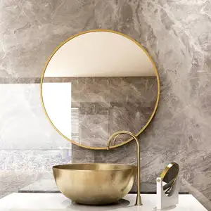 现代简约金色黑色沙龙设计圆形浴室化妆铝框墙面装饰镜