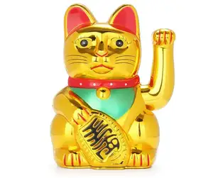 Maneki Neko Lucky Fortune Kat Japanse Lucky Cat Met Wuivende Arm Gold Battery Operated (Batterij Cover Inbegrepen)