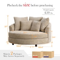 Fauteuil rond surdimensionné de luxe au design moderne pour salon, fauteuil barillet en chenille avec 5 coussins