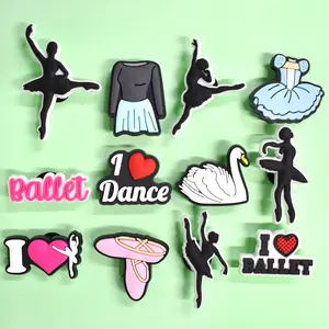 Hot Selling Shoe Charms Wholesale Girls Dancing Shoes Charms Designer I Love Dance Carton Designer Dance Cartoon Shoe Charms