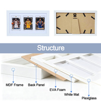 Cadre de présentation mural en bois blanc à 3 emplacements pour cartes de sport, avec couvercle de protection en plexiglas pour cartes de collection