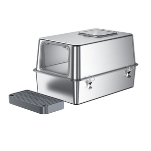 Caja de arena para gatos de acero inoxidable, rectangular, 20L, completamente cerrada, antisalpicaduras, a prueba de fugas, para gatos adultos - Product Image 2