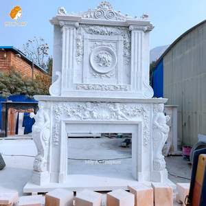 Grande cheminée classique en marbre à double foyer sculpté à la main - Product Image 3