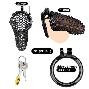 FRRK Jaula de Castidad Masculina de Acero Inoxidable Negro con Malla Metálica, Bloqueo de Pene Hecho a Mano, Restricción Tipo Jaula de Pájaro - Product Image 1