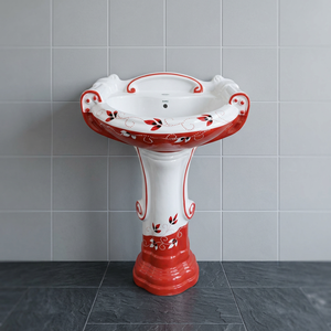 Vitrosa de madera de Color rústico, Pedestal decorativo y Lavabo redondo, modelo de cerámica, artículos sanitarios, Lavabo, juego de baño - Product Image 6