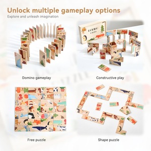 เกมตัวต่อโดมิโนไม้สำหรับเด็กอายุ 2 ถึง 4 ปี การเรียนรู้ขั้นต้นและการพัฒนาสติปัญญา ของเล่นจับคู่สีและลวดลาย - Product Image 4