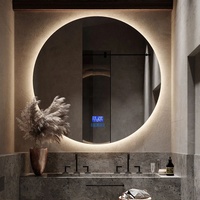 Miroir de salle de bain rond à LED réglable conforme aux normes européennes, avec écran tactile moderne et éclairage LED intelligent
