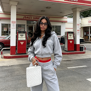 Set Personalizzato da Produttore: Felpa con Zip e <span class=keywords><strong>Pantaloni</strong></span> Larghi in Cotone Felpato 100% per <span class=keywords><strong>Donna</strong></span>, Stile Streetwear - Product Image 2