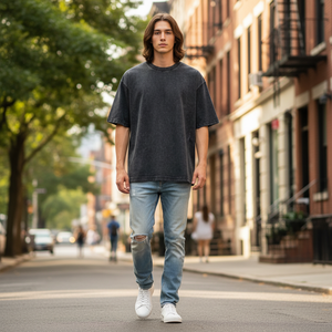 <span class=keywords><strong>Camiseta</strong></span> Oversize de Hombre YHYSIS OEM Factory 275G 32S de Doble Hilo, Estilo Streetwear, con Efecto Lavado 'Fried Snowflake' y Corte Boxy - Product Image 2