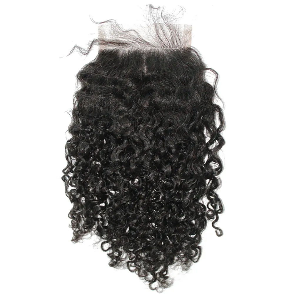 3B 3C Kinky Curly Silk Base Lace Closure Closure Pre Plucked Human Remy Hair With Baby Hair Bleached Knots Brazilian