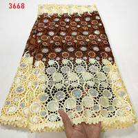 3668 Tissu en dentelle de guipure africaine en gros avec sequins, 5 yards, dentelle nigériane pour robes de soirée et de mariage à coudre