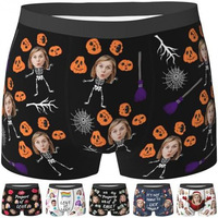 Boxers pour hommes à motif de dessin animé imprimé numérique, amusants et ludiques pour Noël, avec effet push-up fessier, taille mi-haute et élasticité