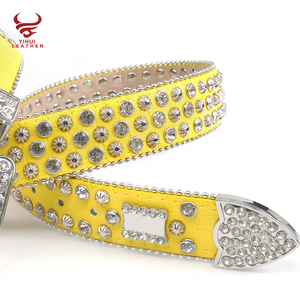 2025 nueva llegada marcas famosas <span class=keywords><strong>hombre</strong></span> y mujer cinturón PU cuero <span class=keywords><strong>amarillo</strong></span> diamantes de imitación cinturones - Product Image 4