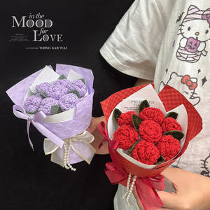 <span class=keywords><strong>Bouquet</strong></span> de fleurs en crochet tissé à la main de haute qualité avec des roses, adapté aux amis, à la famille, aux anniversaires, aux cadeaux de la Saint-Valentin - Product Image 2