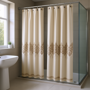 Ensemble de rideaux de douche en lin brodé à motif double feuille pour salle de bain - Product Image 2