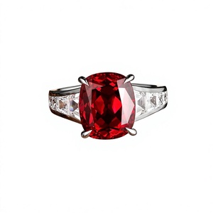 Bague classique ovale en rubis, argent 925 plaqué rhodium, sertie de griffes, bijoux de fiançailles pour femme - Product Image 1