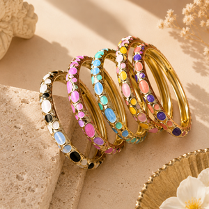 Wholesale New Women's Retro Flower Diamond Cloisonne Bangles Open Alloy Gold Plated Vintage <b>Chinese</b>-Style Enamel Inspired - Product Image 1