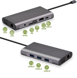 Hub multifonction 11 ports <span class=keywords><strong>USB</strong></span>-<span class=keywords><strong>C</strong></span> en alliage d'aluminium avec 4 ports <span class=keywords><strong>USB</strong></span> 3.0, 3,5 mm AUX, SD/Micro SD, VGA/<span class=keywords><strong>LAN</strong></span> - En stock - Product Image 2