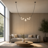 Lustre moderne de luxe en fer avec ampoule LED en verre, finition noire, à intensité variable, modèle Badu 7735, 3500K blanc chaud pour salon