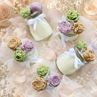 Bougie parfumée en cire de soja LF Luxury Flower Rose Bouquet, bougies florales sculpturales 3D en pot pour cadeau de mariage, étiquette privée, vente en gros