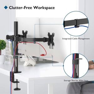Support multi-écrans en acier réglable de nouvelle conception pour écrans de 10 à 32 pouces avec bras double inclinable à 90 degrés, fixation sur bureau - Product Image 4