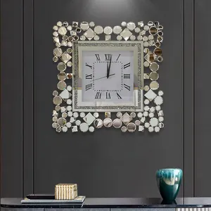 Vendita calda di lusso in legno fatto a mano decorazioni per la casa orologio da parete soggiorno parete moderna minimalista quadrato intagliato orologio da parete a specchio