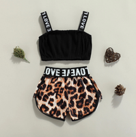 Ensembles de Vêtements d'Été pour Filles en Gros : Hauts Sans Manches et Shorts Imprimés Léopard – Tenues 2 Pièces pour Enfants