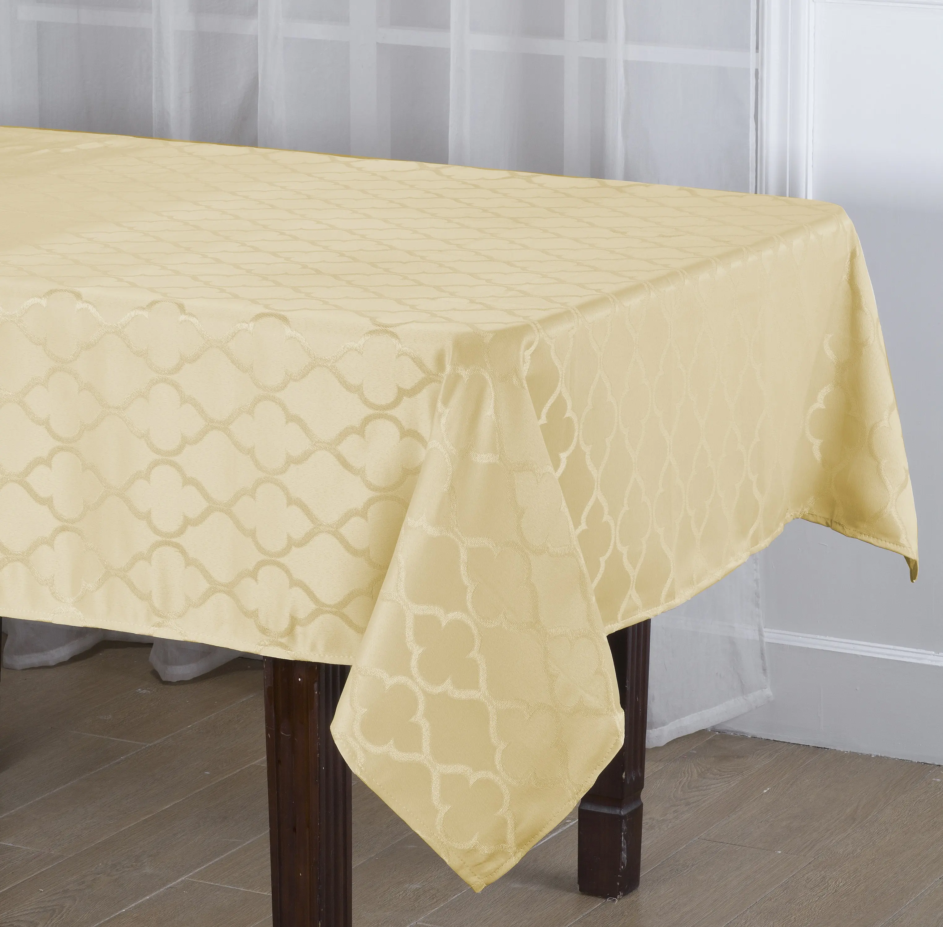 Jacquard Tablecloth Flower Pattern Polyester Table Cloth Spill Proof Dust-Proof Table Cover for Kitchen Dining 54x90" Gold