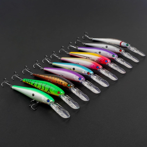 Kit de 10 leurres durs de type Minnow Jerkbait pour la pêche en eau profonde, pour la <span class=keywords><strong>truite</strong></span>, le brochet, le bar, le poisson-bleu, en eau salée et en eau douce, pour la pêche à la traîne - Product Image 1