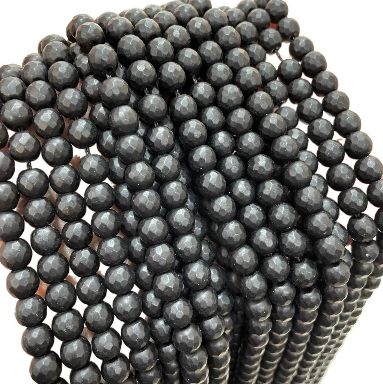 도매 6/8/10mm 천연석 패싯 매트 블랙 마노 비즈 보석 만들기
