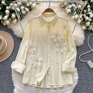 2025 Loose Stripe Blouse Women 3D Floral <strong>Crystal</strong> Design Elegant <strong>Top</strong> For Chic Style Long For Women <strong>Tops</strong> - Product Image 2