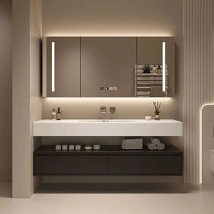 Meubles de salle de bain modernes OEM 2025, ensemble de coiffeuse avec table, bureau, armoire, panneau, miroir, robinet d'évier pour chambre à coucher et salle à manger - Product Image 4