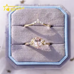 精品珠宝硅石订婚戒指套装10K 14K 18k纯银925 VVS硅石钻石结婚戒指套装