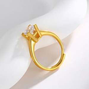 Anillo de Compromiso y Matrimonio de Fábrica, Chapado en Oro de 24k Ajustable, con Cuatro Garras y Circonita Sintética Incrustada, para Pareja, Mujer - Product Image 5