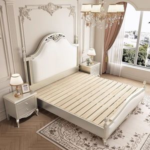 Cama de Madera Maciza Estilo Francés de 1.8M, Tamaño King, con Almacenamiento, para Recámara Principal, Color Crema, Diseño Europeo - Product Image 3
