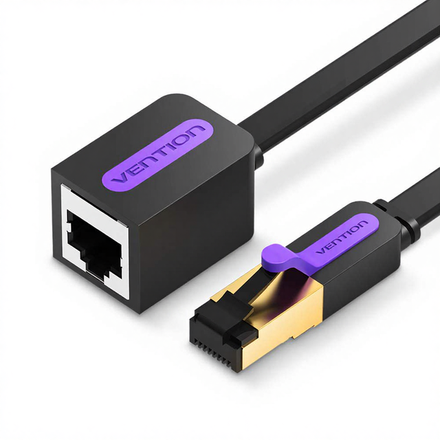Vention 0.5m RJ45 CAT7 Ethernet Extension Cable Black Male/Female 10Gbps 600MHz for PC TV Box Printer Modem & Switch