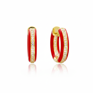 <b>Red</b> Enamel Zircon Stone Hoop <b>Earrings</b> Turkish Wholesale Handmade Trendy Everyday Jewellery 925 Sterling Silver Jewelry - Product Image 2