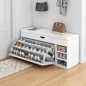 Meuble à chaussures multifonctionnel moderne pour l'entrée de la maison, avec étagère en fer et banc en bois avec coussin moelleux pour s'asseoir et changer de chaussures - Product Image 5