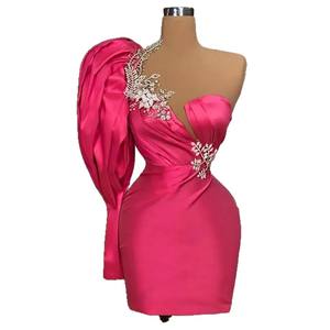 S0354N Rose Red Elegante Slim Fit Short Cross-Border para <span class=keywords><strong>Amazon</strong></span> Nuevo vestido de noche de <span class=keywords><strong>fiesta</strong></span> de gasa sin tirantes de un hombro - Product Image 1