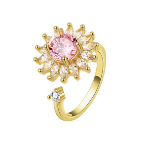 Grande bague fleur avec micro-incrustation de zircon, en cuivre plaqué or, bijou anti-stress pour femme - Product Image 1