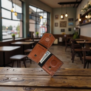 Portable Vintage <b>Waterproof</b> Multifunctional Compact Open Closure Nylon Lining Handmade Card Slot Front Pocket Money Clip <b>Wallet</b> - Product Image 2