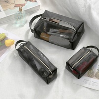 3Pcs Mesh Organizer Case Cosmetic Makeup Bag Set 3 Sizes Polyester Black Zipper Cosmetic Private Label Travel Custom Makeup Bag