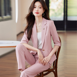 Women's Suit <b>Set</b> Polyester Three Quarter Sleeve Breathable <b>Office</b> Lady Summer Formal Wear - Product Image 4