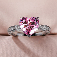 Cincin Pernikahan Putri Berbentuk Hati Perak dengan Zirkonia Kubik Pink, Harga Grosir ODM OEM, Bertabur Zirkon untuk Wanita