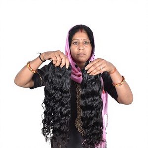 Extensions de cheveux indiens vierges Remy noirs 100% bruts, cuticules alignées, ondulés naturels, tissage double trame, 100g, marque Raw Hair - Product Image 1