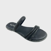 Sandales plates décontractées à enfiler pour femme avec strass scintillants et fines brides, idéales pour l'extérieur en été, à bout ouvert et antidérapantes