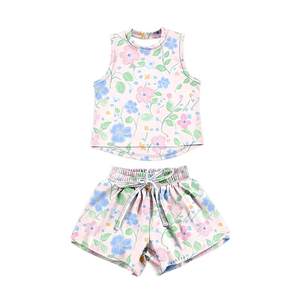Précommande : Ensemble d'été pour bébés filles – T-shirt sans manches à fleurs et short élastique papillon – Tenue de sport/yoga pour enfants – <span class=keywords><strong>Cadeau</strong></span> idéal - Product Image 2