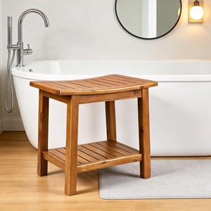 Tabouret de douche double couche en teck, 35.6x50.8x45.7 Cm, bois massif, imperméable, Anti-corrosion, pour personnes âgées, usage domestique - Product Image 4